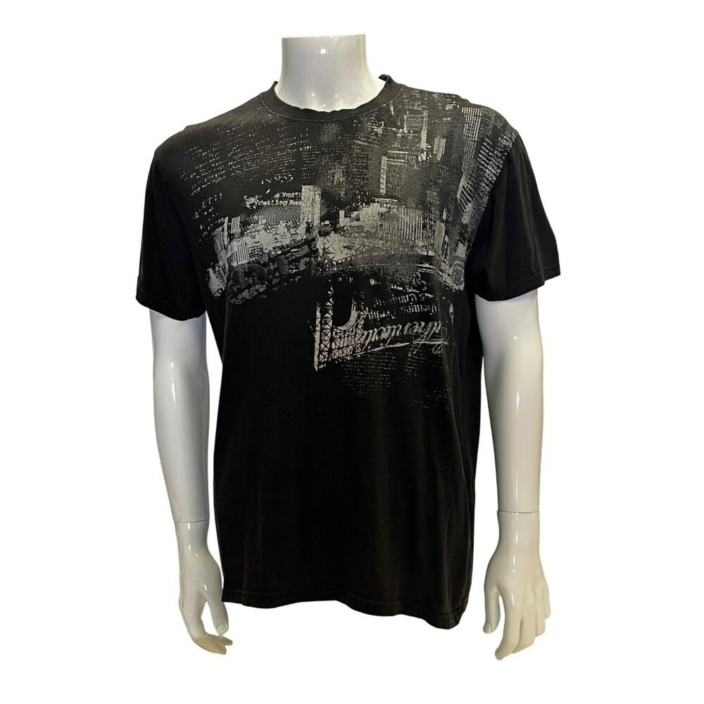 Kenneth Cole Reaction Mens Black Graphic Tee Shirt Short Sleeve Cotton L
